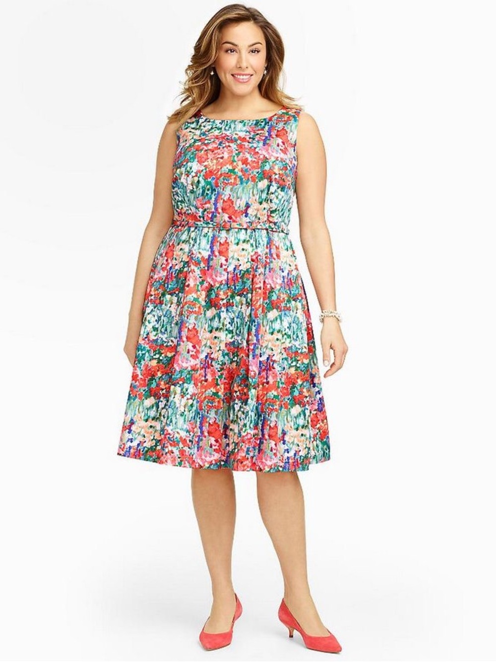 Talbots Coral & Teal Floral Fit-and-Flare Dress